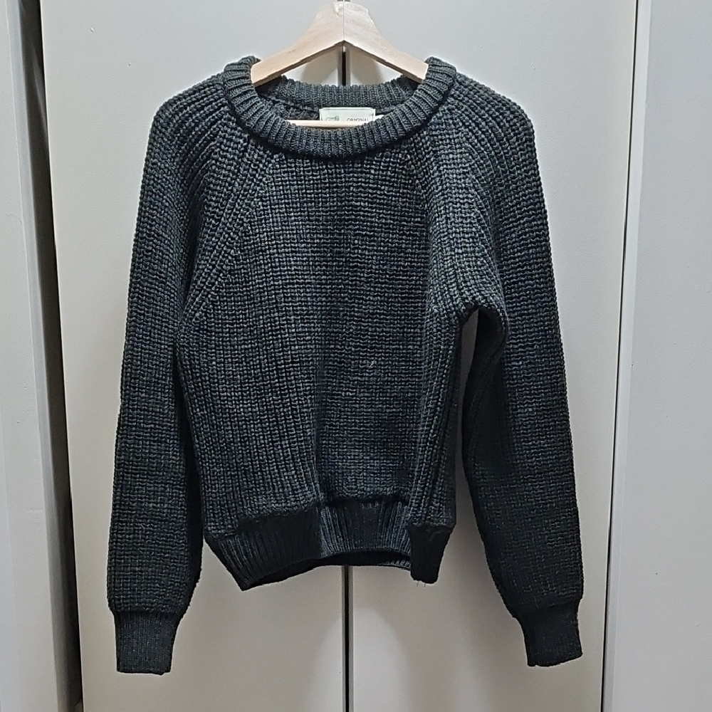 Green Irish Knit Fisherman Sweater Semi-cropped - S